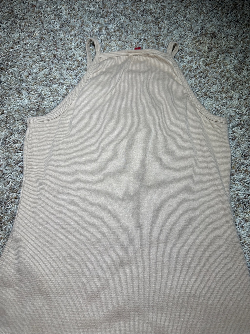 GUESS Beige Ribbed Halter Tank with Embroidered Logo - Picture 2 of 3